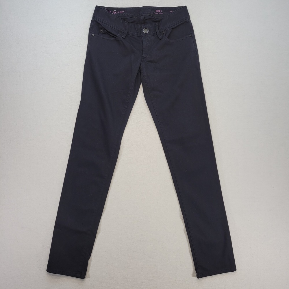 Lilly Pulitzer Skinny Pants Womens 0 Worth Slim Black Sateen Preppy Beach‎
